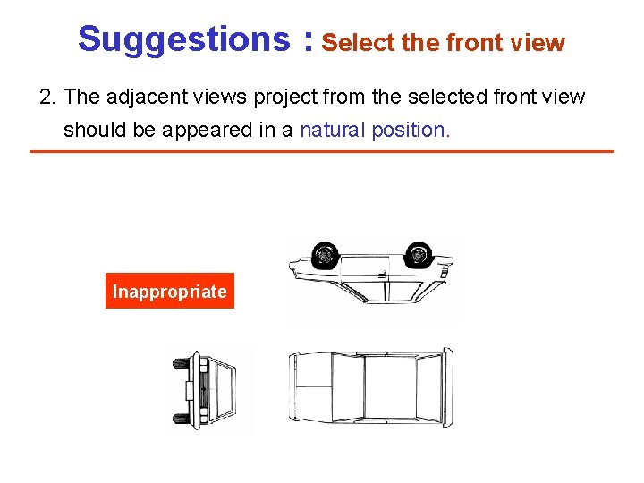 Suggestions : Select the front view 2. The adjacent views project from the selected