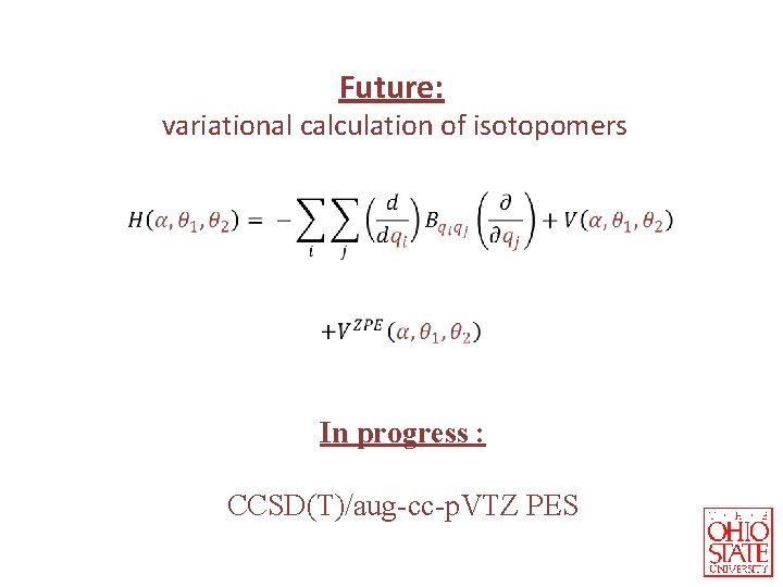 Future: variational calculation of isotopomers In progress : CCSD(T)/aug-cc-p. VTZ PES 