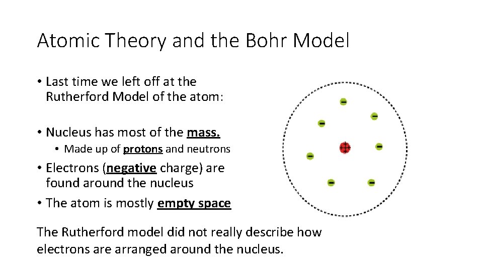 Atomic Theory and the Bohr Model • Last time we left off at the