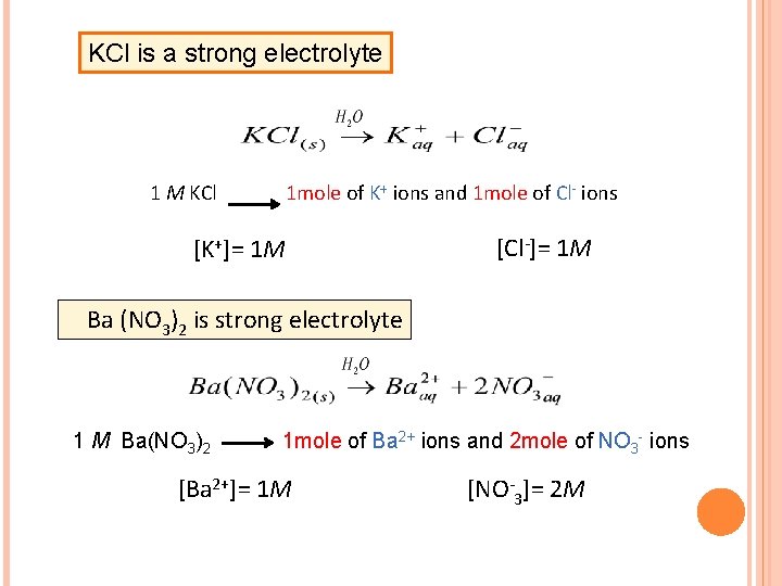 KCl is a strong electrolyte 1 M KCl 1 mole of K+ ions and