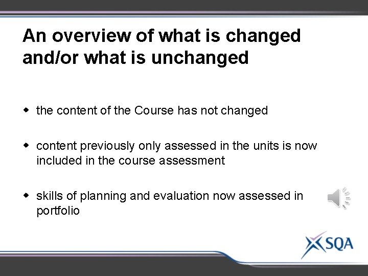 An overview of what is changed and/or what is unchanged w the content of