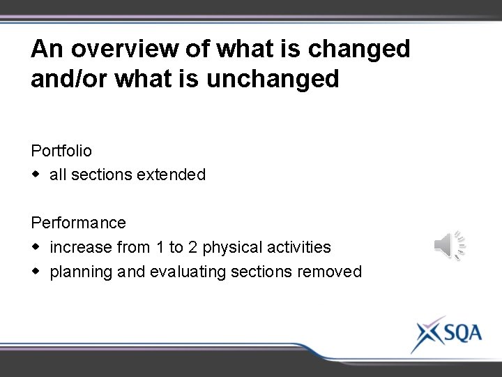 An overview of what is changed and/or what is unchanged Portfolio w all sections