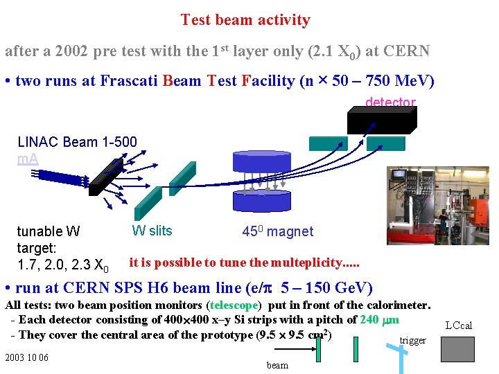 Test beam activity after a 2002 pre test with the 1 st layer only