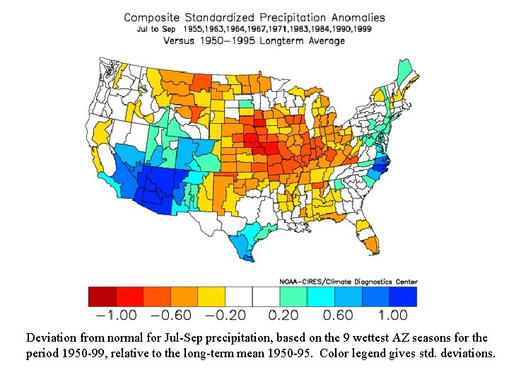 Deviation from normal for Jul-Sep precipitation, based on the 9 wettest AZ seasons for