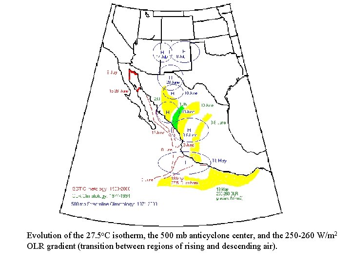 Evolution of the 27. 5 o. C isotherm, the 500 mb anticyclone center, and