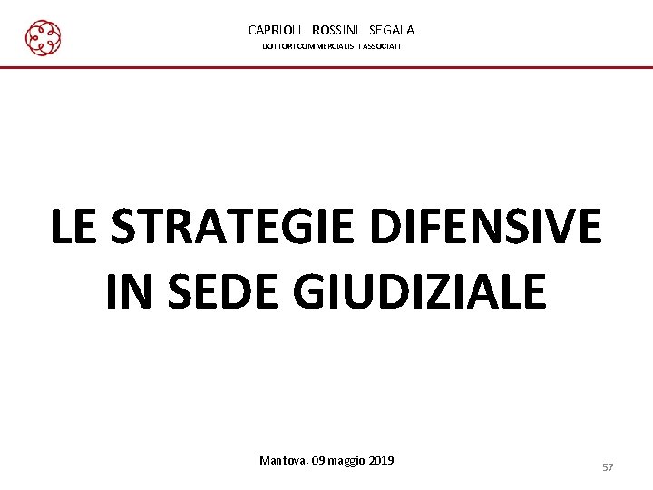 CAPRIOLI ROSSINI SEGALA DOTTORI COMMERCIALISTI ASSOCIATI LE STRATEGIE DIFENSIVE IN SEDE GIUDIZIALE Mantova, 09