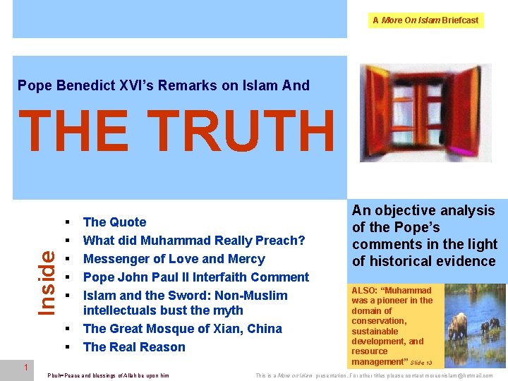 A More On Islam Briefcast 1 Pope Benedict XVI’s Remarks on Islam And Inside