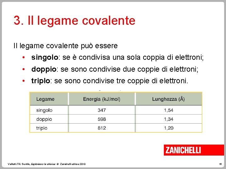 3. Il legame covalente può essere • singolo: se è condivisa una sola coppia