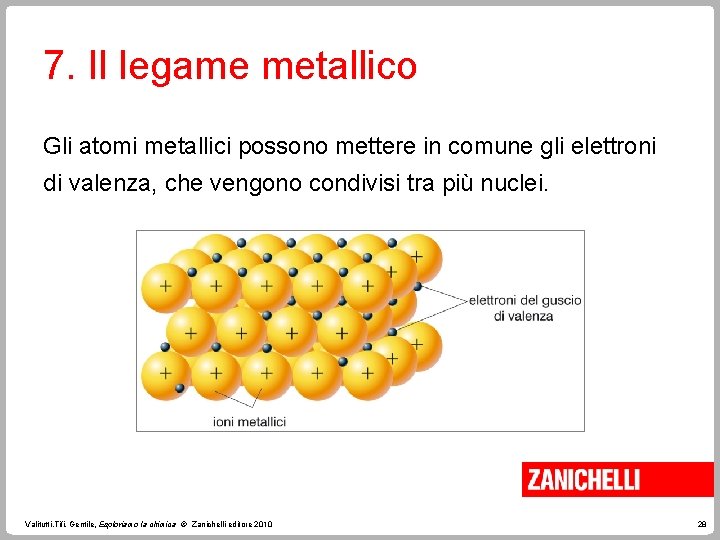 7. Il legame metallico Gli atomi metallici possono mettere in comune gli elettroni di