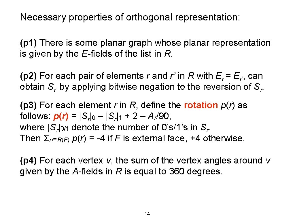 Necessary properties of orthogonal representation: (p 1) There is some planar graph whose planar