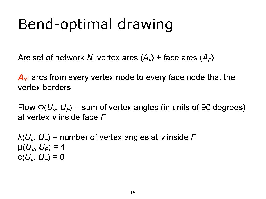 Bend-optimal drawing Arc set of network N: vertex arcs (Av) + face arcs (AF)