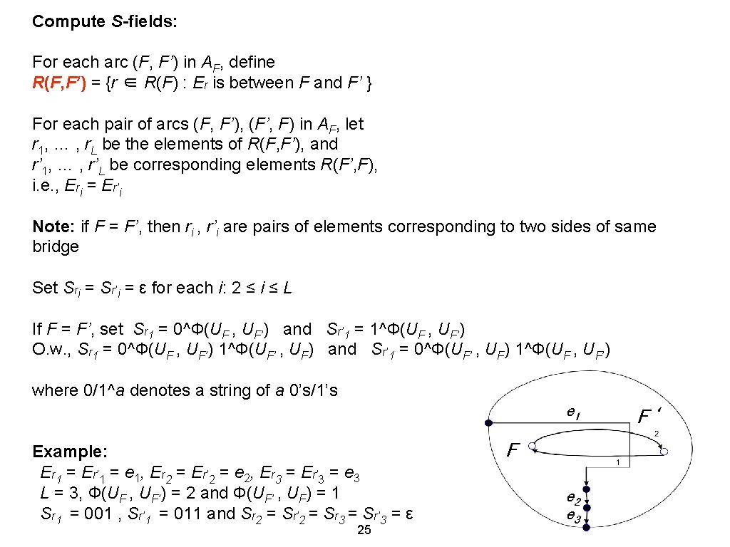 Compute S-fields: For each arc (F, F’) in AF, define R(F, F’) = {r