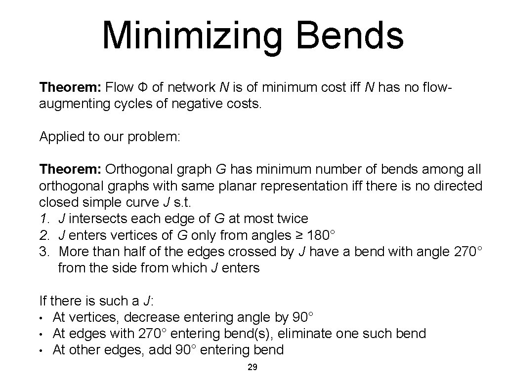 Minimizing Bends Theorem: Flow Ф of network N is of minimum cost iff N