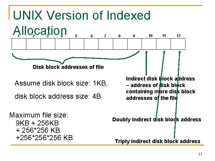 UNIX Version of Indexed Allocation 1 2 3 4 5 6 7 8 9