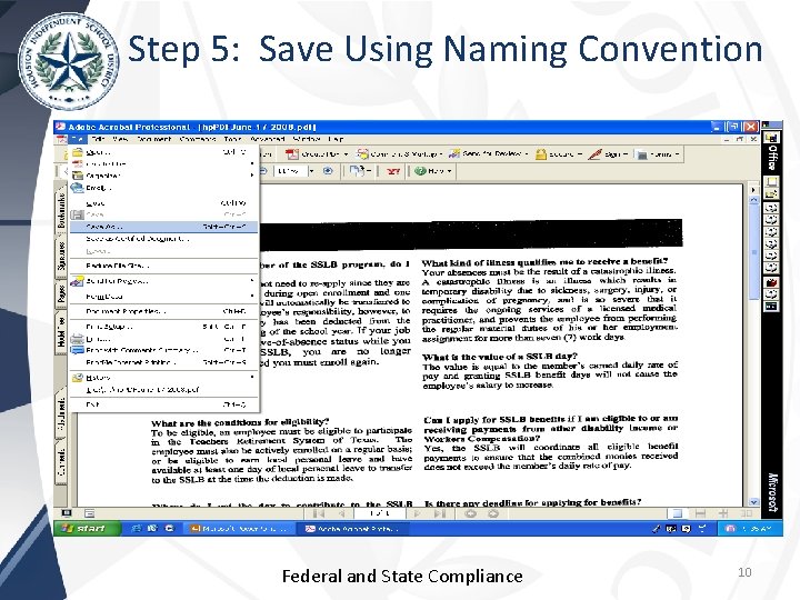 Step 5: Save Using Naming Convention Federal and State Compliance 10 