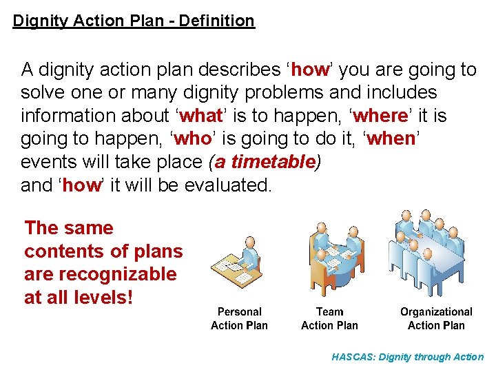 Dignity Action Plan - Definition A dignity action plan describes ‘how’ you are going