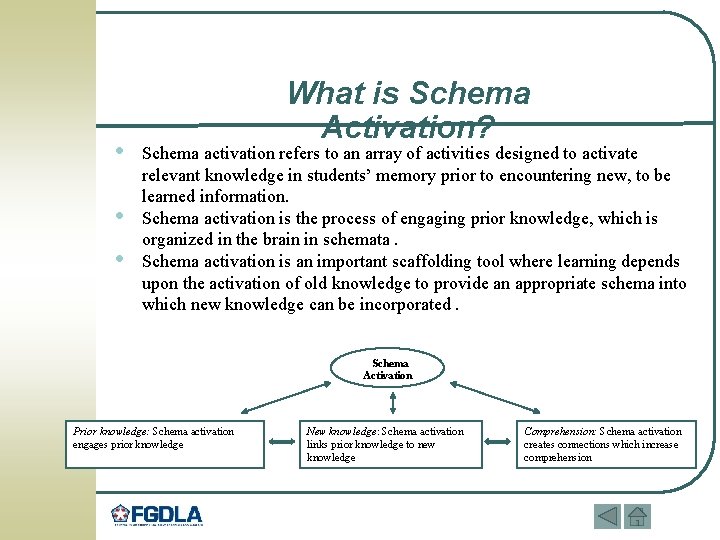  • • • What is Schema Activation? Schema activation refers to an array
