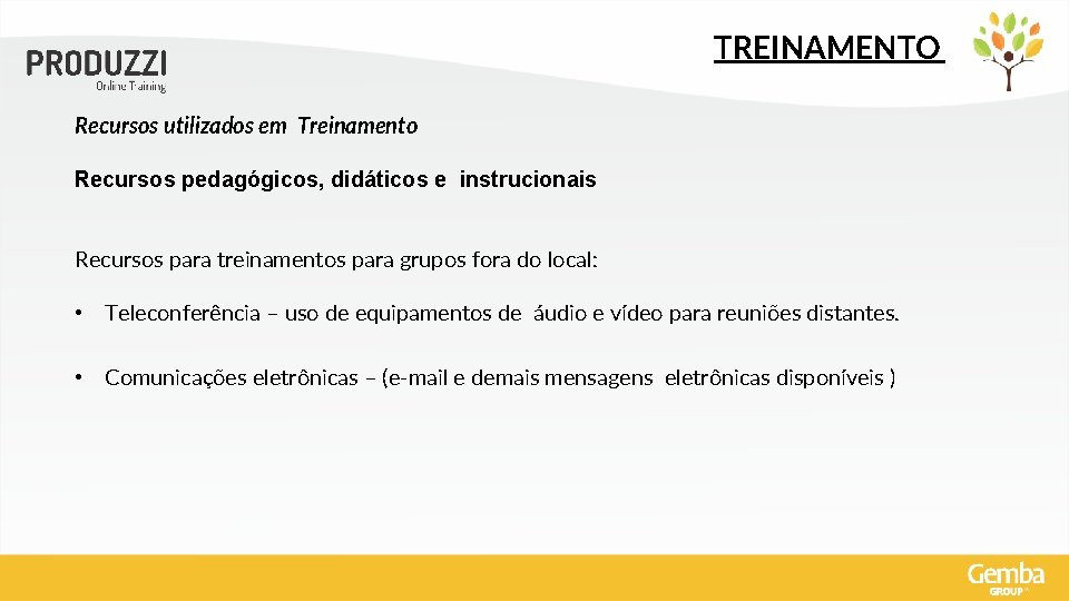 TREINAMENTO Recursos utilizados em Treinamento Recursos pedagógicos, didáticos e instrucionais Recursos para treinamentos para