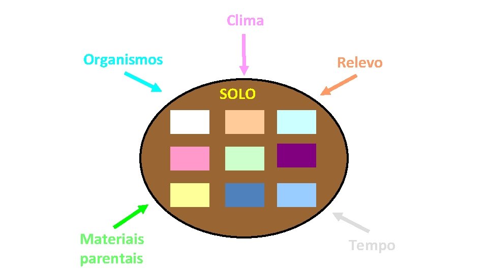 Clima Organismos Relevo SOLO Materiais parentais Tempo 