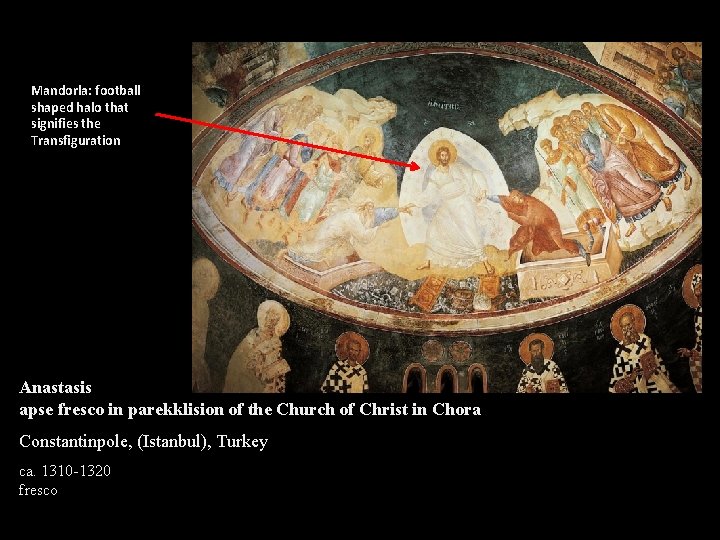 Mandorla: football shaped halo that signifies the Transfiguration Anastasis apse fresco in parekklision of