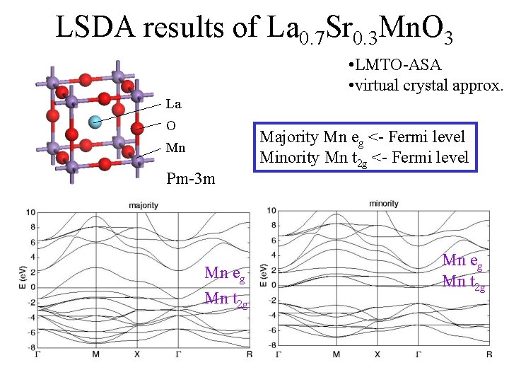 LSDA results of La 0. 7 Sr 0. 3 Mn. O 3 • LMTO-ASA