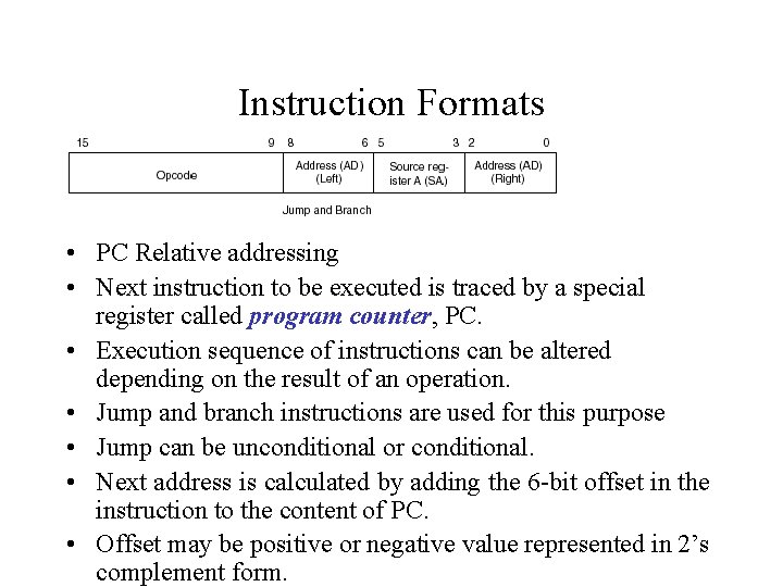 Instruction Formats • PC Relative addressing • Next instruction to be executed is traced