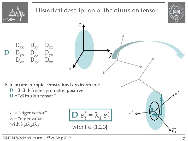 Historical description of the diffusion tensor In an anisotropic, constrained environment: D = 3