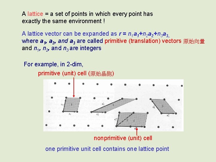 A lattice = a set of points in which every point has exactly the