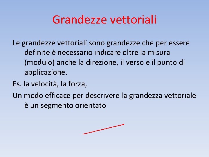 Grandezze vettoriali Le grandezze vettoriali sono grandezze che per essere definite è necessario indicare