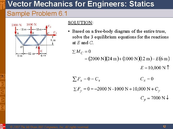 Eighth Edition Vector Mechanics for Engineers: Statics Sample Problem 6. 1 SOLUTION: • Based