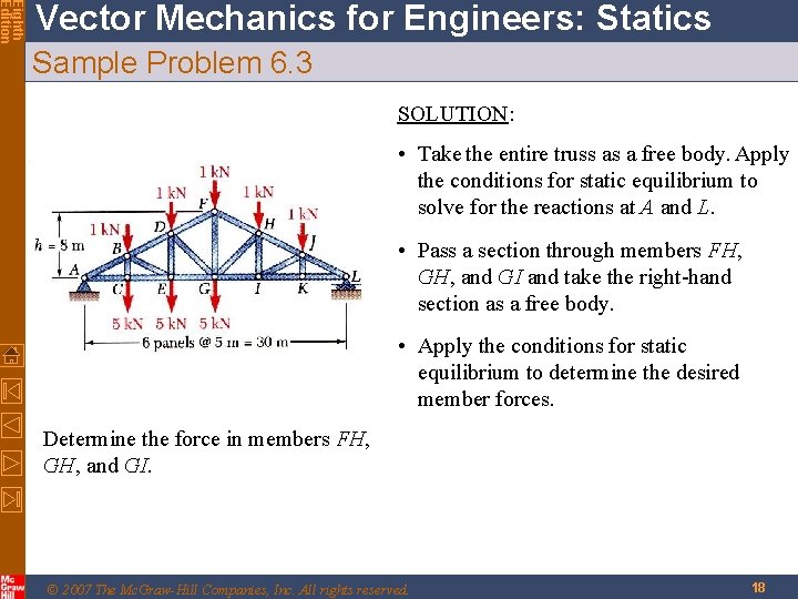 Eighth Edition Vector Mechanics for Engineers: Statics Sample Problem 6. 3 SOLUTION: • Take