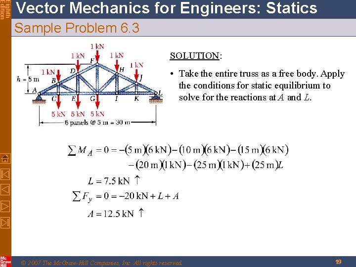 Eighth Edition Vector Mechanics for Engineers: Statics Sample Problem 6. 3 SOLUTION: • Take