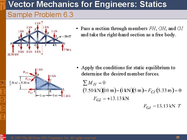 Eighth Edition Vector Mechanics for Engineers: Statics Sample Problem 6. 3 • Pass a