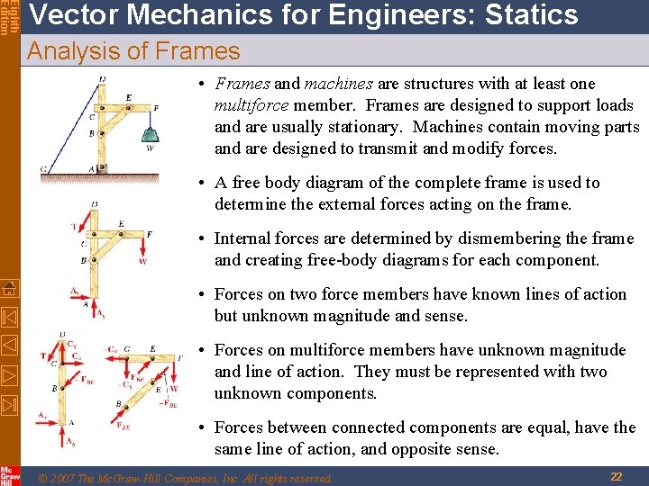 Eighth Edition Vector Mechanics for Engineers: Statics Analysis of Frames • Frames and machines