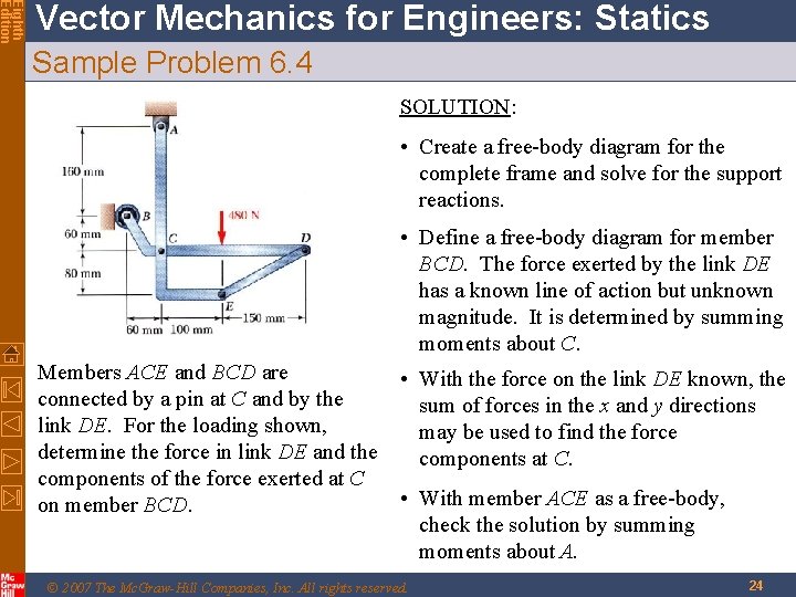 Eighth Edition Vector Mechanics for Engineers: Statics Sample Problem 6. 4 SOLUTION: • Create