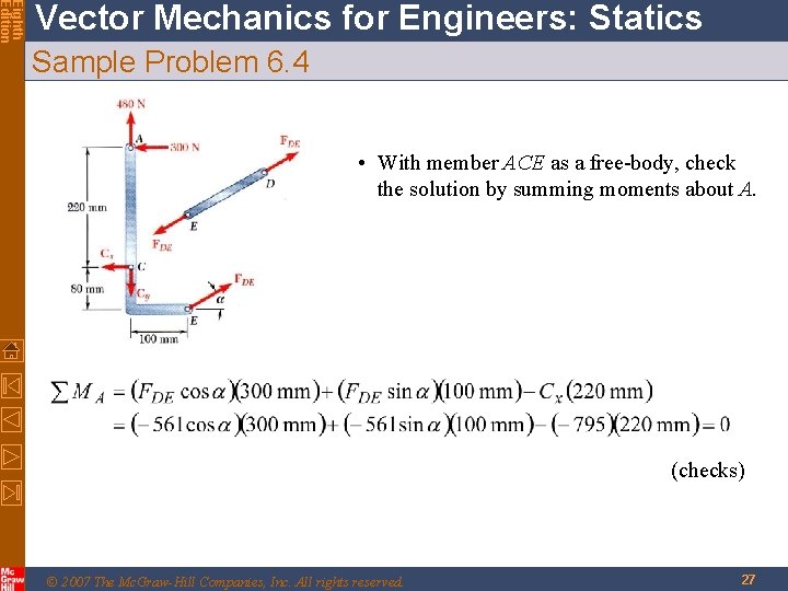 Eighth Edition Vector Mechanics for Engineers: Statics Sample Problem 6. 4 • With member