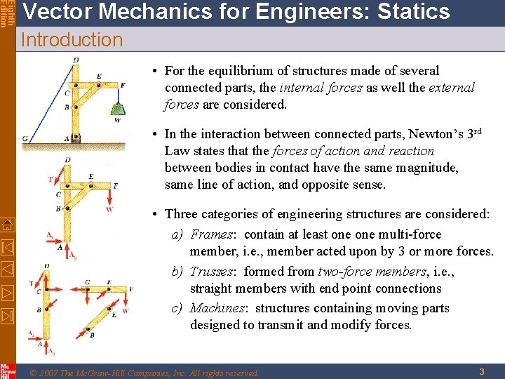 Eighth Edition Vector Mechanics for Engineers: Statics Introduction • For the equilibrium of structures