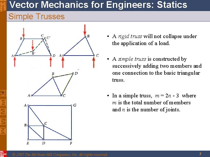 Eighth Edition Vector Mechanics for Engineers: Statics Simple Trusses • A rigid truss will