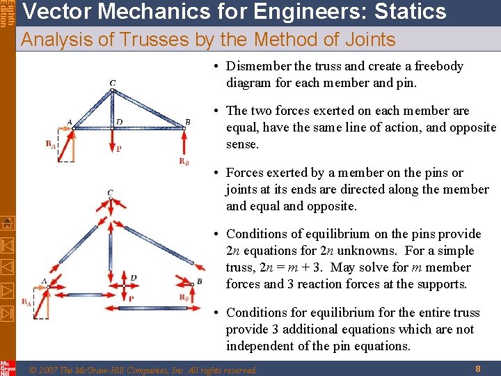Eighth Edition Vector Mechanics for Engineers: Statics Analysis of Trusses by the Method of