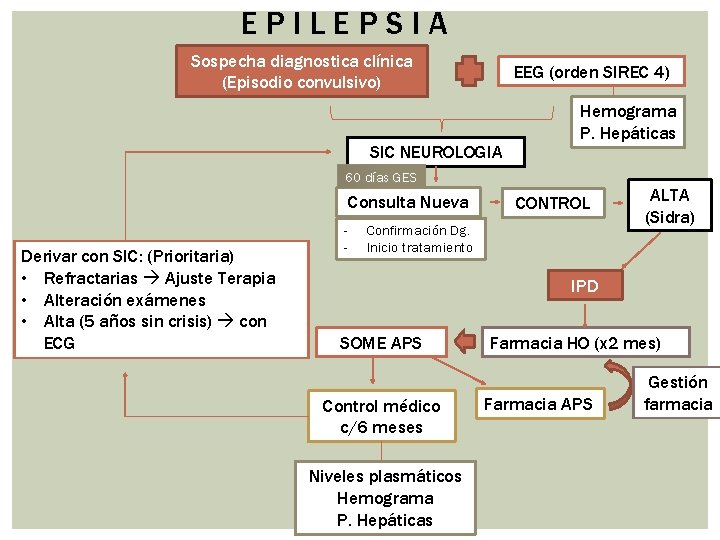 EPILEPSIA Sospecha diagnostica clínica (Episodio convulsivo) EEG (orden SIREC 4) SIC NEUROLOGIA Hemograma P.