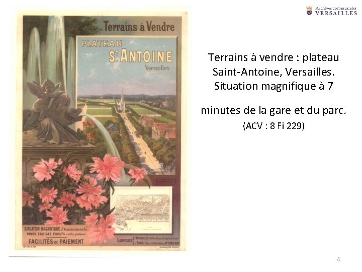 Terrains à vendre : plateau Saint-Antoine, Versailles. Situation magnifique à 7 minutes de la