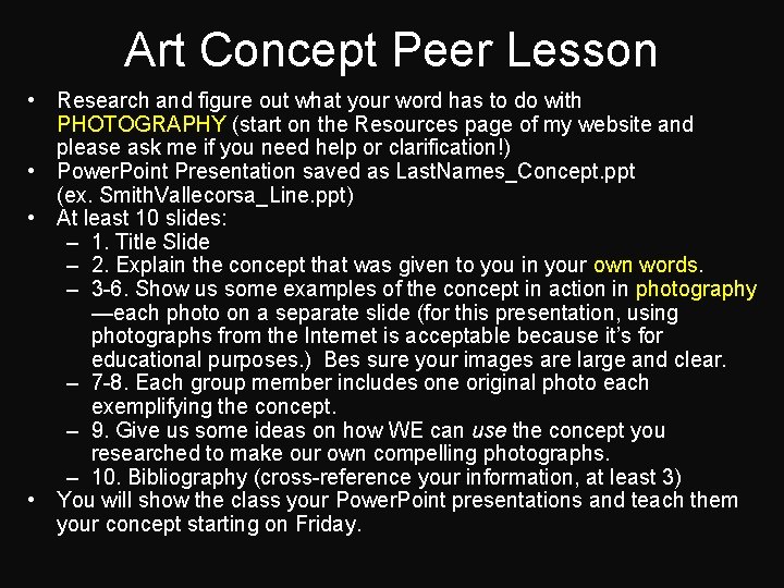 Art Concept Peer Lesson • Research and figure out what your word has to