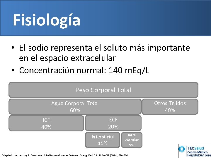 Fisiología • El sodio representa el soluto más importante en el espacio extracelular •