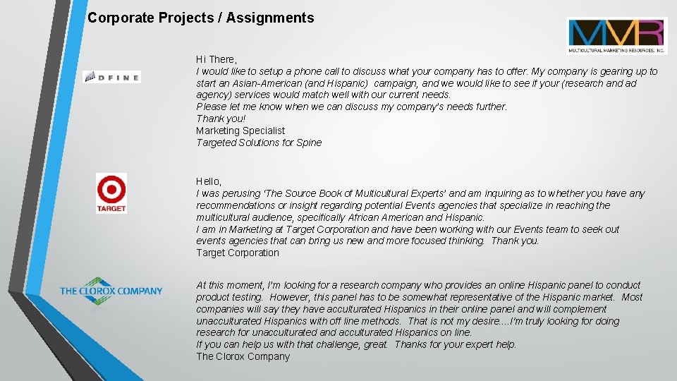 Corporate Projects / Assignments Hi There, I would like to setup a phone call