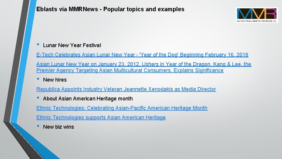 Eblasts via MMRNews - Popular topics and examples • Lunar New Year Festival E-Tech