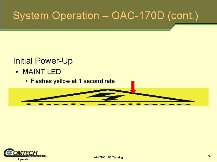 System Operation – OAC 170 D (cont. ) Initial Power Up • MAINT LED