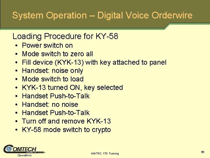 System Operation – Digital Voice Orderwire Loading Procedure for KY 58 • • •