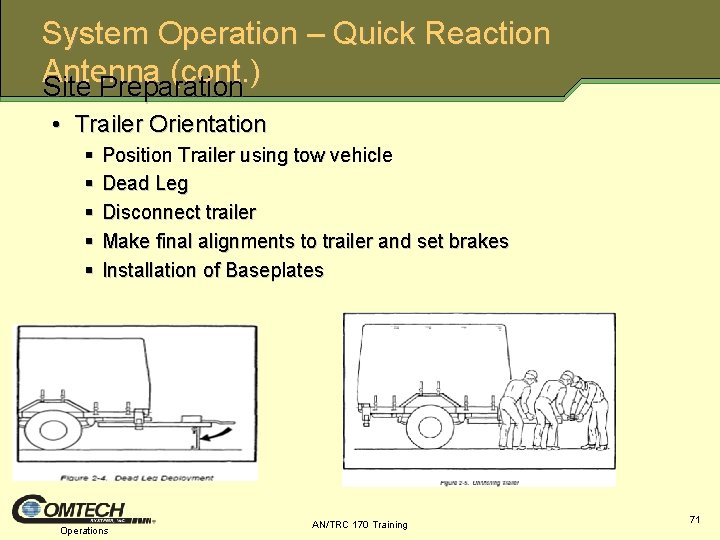 System Operation – Quick Reaction Antenna (cont. ) Site Preparation • Trailer Orientation §