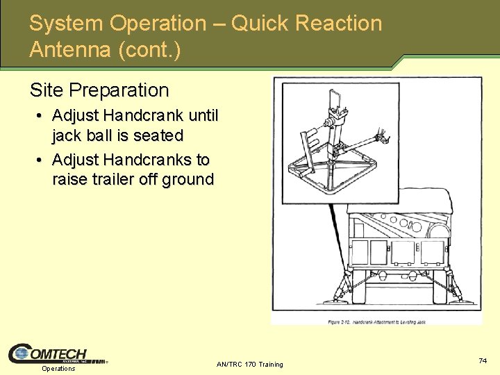 System Operation – Quick Reaction Antenna (cont. ) Site Preparation • Adjust Handcrank until