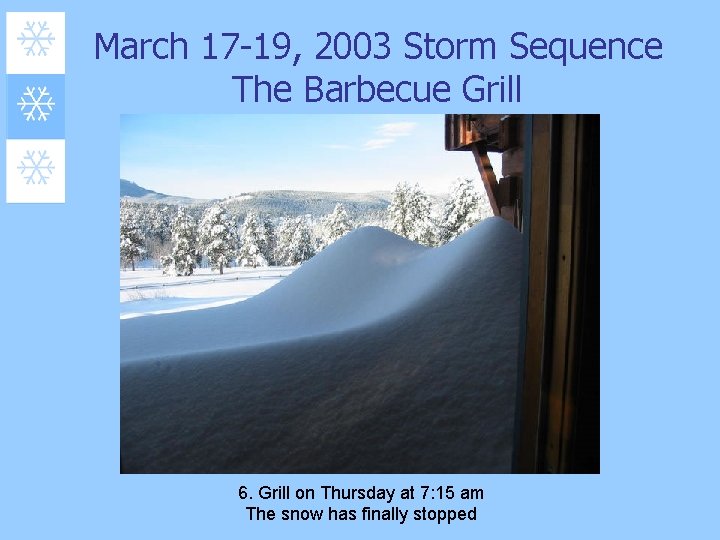March 17 -19, 2003 Storm Sequence The Barbecue Grill 6. Grill on Thursday at